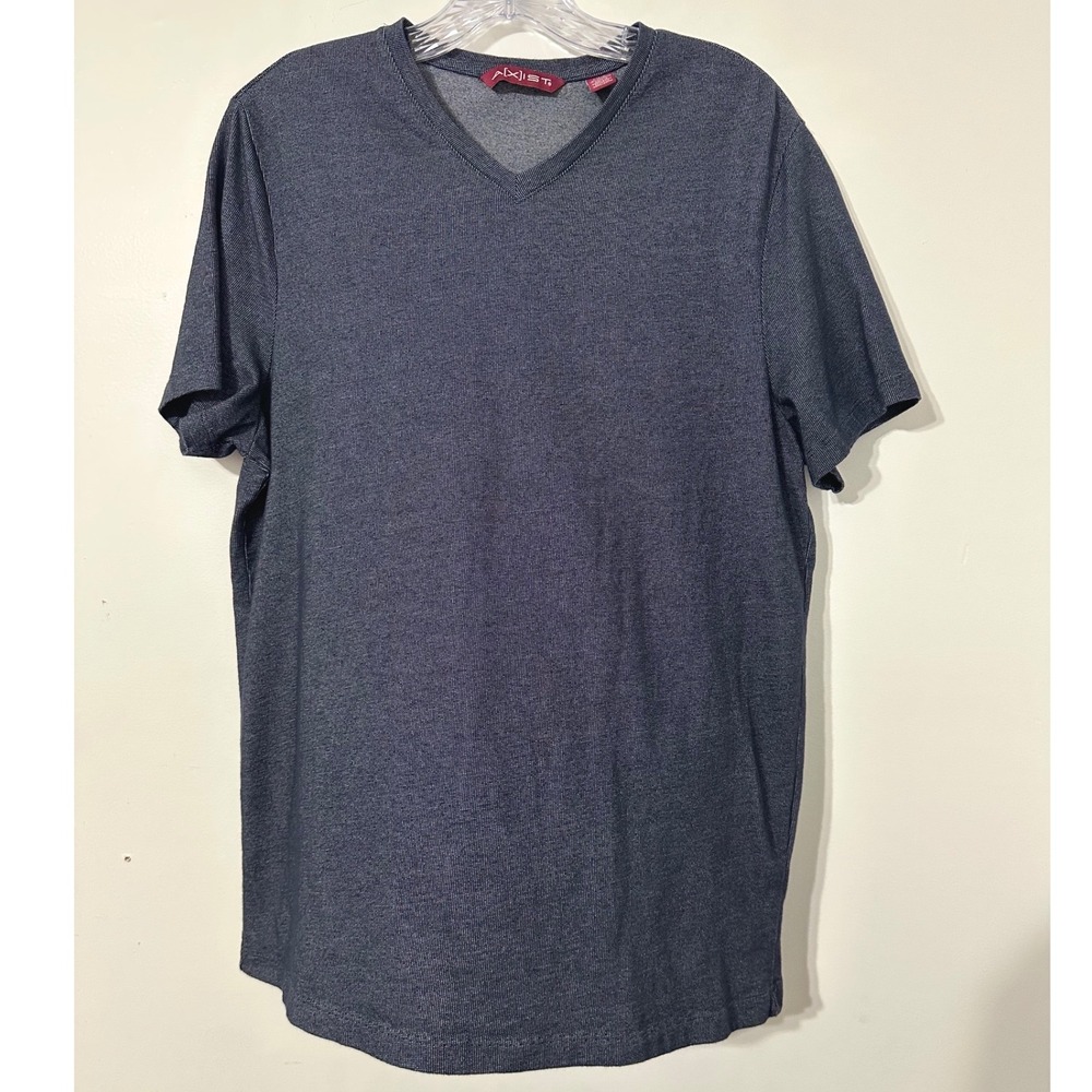 Axist V-Neck T-Shirt Women Navy Blue Micro-Textured Cotton Blend Short Sleeve L